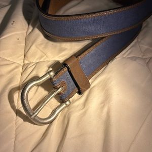 Blue canvas belt with leather trim